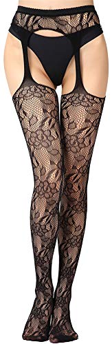 Hzh Womens High Waist Tights Fishnet Stockings Thigh High Stockings Pantyhose(Black )