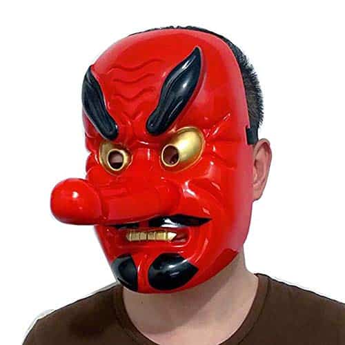 Queen Tengu Mask Japanese Traditional Lucky Omen Noh Kabuki Samurai Demon Long Nose Heavenly Dog Mask Buddhist Prajna Ghost Halloween Cosplay Party Hallowmas (Red)