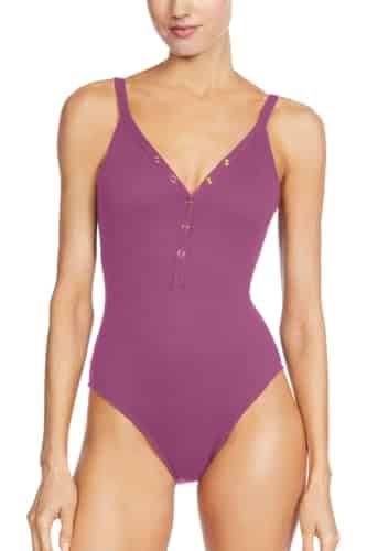 Robin Piccone Women'S Amy One Piece V Neck Lotus