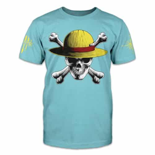 Straw Hat Jolly Roger T Shirt Patriotic Tribute Tee  American Pride Veteran Support Shirt  % Cotton Military Apparel  Tahiti Blue, X Large